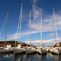 Photo of five yachts rafted up in Croatia during our flotilla challenge